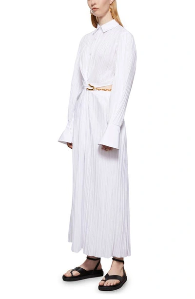 Shop Jonathan Simkhai Fraya Long Sleeve Cotton Blend Plissé Maxi Shirtdress In White
