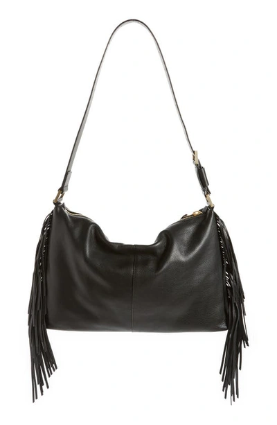 Shop Allsaints Edbury Fringe Leather Shoulder Bag In Black