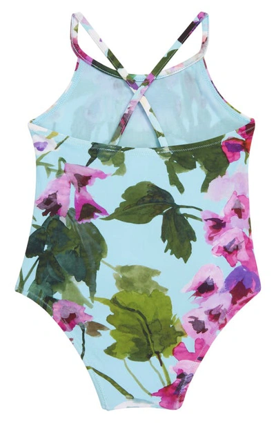 Shop Dolce & Gabbana Floral Print One-piece Swimsuit In Blue Floral