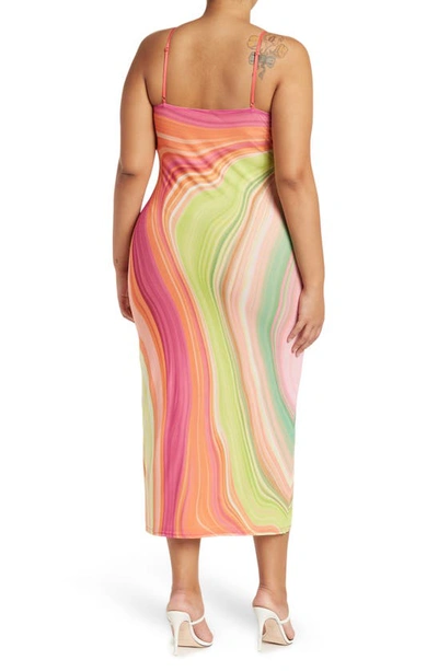 Shop Afrm Amina Print Power Mesh Midi Slipdress In Abstract Spring Wave