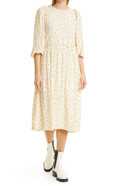Munthe Curtis Floral Print Ruffle Midi Dress In Creme | ModeSens