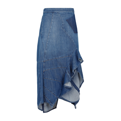 Shop Loewe Ruffled Denim Midi Skirt In Blue