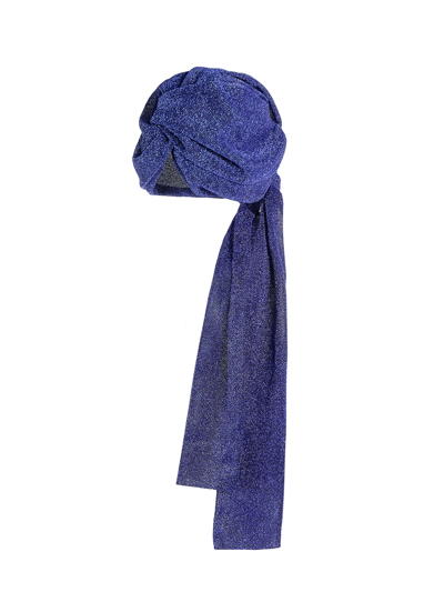 Shop Oseree Oséree Metallic Effect Twist Detailed Turban Hat In Blue