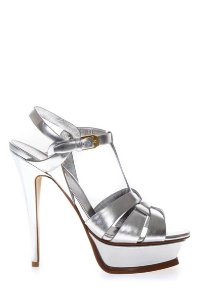 Shop Saint Laurent Tribute Platform Sandals In Silver