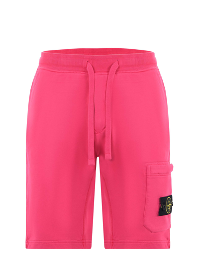 Shop Stone Island Logo Patch Drawstring Shorts In Pink