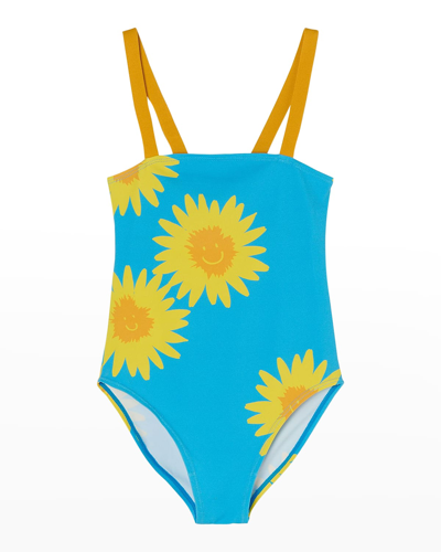 Shop Stella Mccartney Girl's Sunflower-print One-piece Swimsuit In 613gl Blue Yel