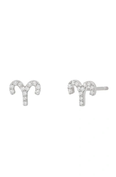 Shop Bychari Zodiac Diamond Stud Earrings In 14k White Gold - Aries
