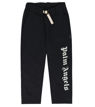 Shop Palm Angels Logo Cotton Drill Pants In Navy Blue White