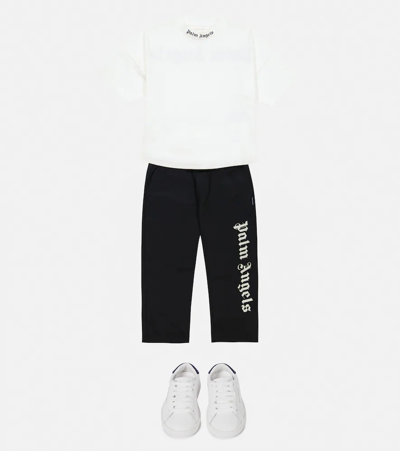 Shop Palm Angels Logo Cotton Drill Pants In Navy Blue White