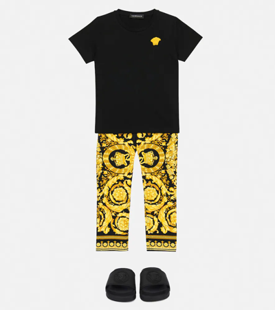 Shop Versace Embroidered Cotton Jersey T-shirt In Nero+oro