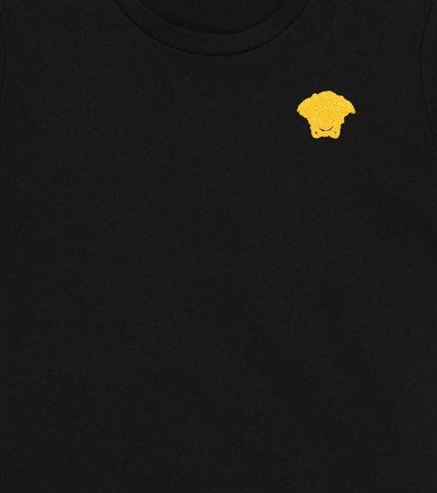 Shop Versace Embroidered Cotton Jersey T-shirt In Nero+oro