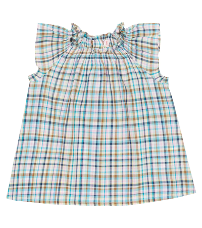 Shop Bonpoint Baby Ange Checked Cotton Blouse In Ca Emeraude