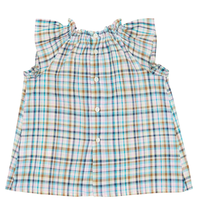 Shop Bonpoint Baby Ange Checked Cotton Blouse In Ca Emeraude