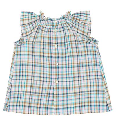 Bonpoint Plaid-check Print Blouse In Ca Emeraude