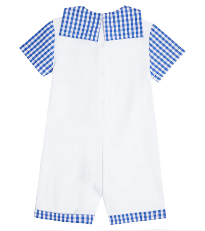 Monnalisa Sylvester Cotton Romper In Bianco+bluette