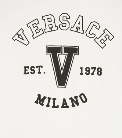 Shop Versace Logo Cotton Jersey T-shirt In Bianco+nero