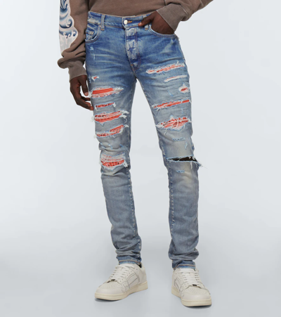 Shop Amiri Thrasher Bandana Jeans In Clay Indigo