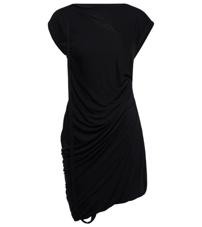 Shop Helmut Lang Scala Ruched Cutout Jersey Minidress In Basalt Black