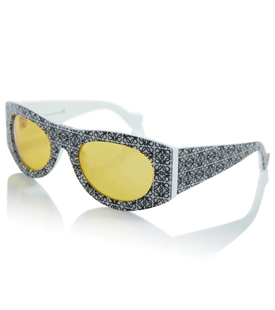 Shop Loewe Nature Oval Sunglasses In White/black / Roviex
