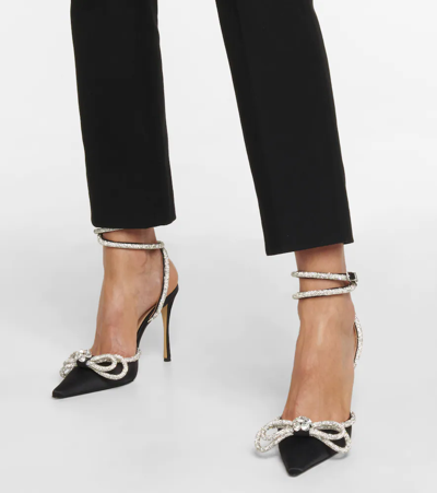 Shop Mach & Mach Double Bow Embellished Satin Pumps In Black