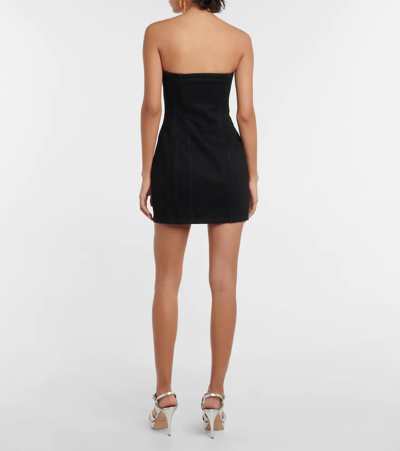 Shop Saint Laurent Strapless Denim Minidress In Worn Black