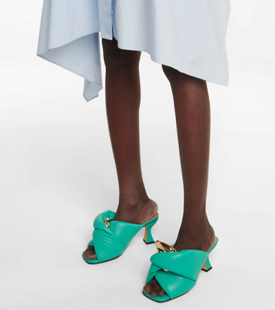 Shop Jw Anderson Chain Twist Faux Leather Mules In Turquoise