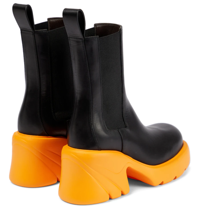 Shop Bottega Veneta Flash Leather Chelsea Boots In Black-tangerine