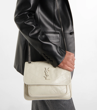 Saint Laurent Niki Baby Leather Shoulder Bag In Crema Soft