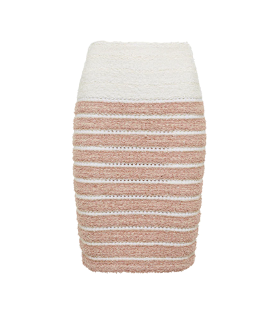 Shop Balmain Bouclé Pencil Miniskirt In Blanc/beige/or