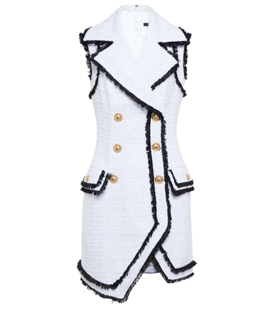 Shop Balmain Cotton-blend Tweed Minidress In Blanc/noir