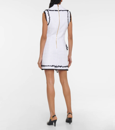 Shop Balmain Cotton-blend Tweed Minidress In Blanc/noir