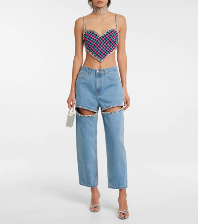 Shop Area Embellished Cutout High-rise Wide-leg Jeans In Light Blue