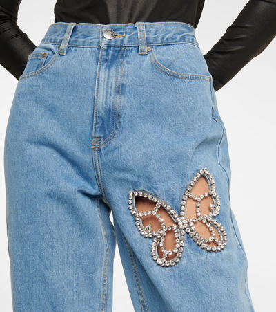 Area butterfly-patch Cropped Jeans - Blue