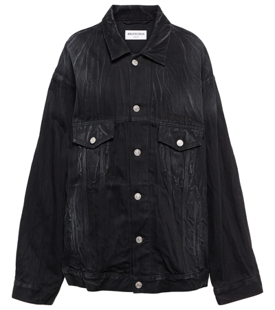 Shop Balenciaga Cities Paris Denim Jacket In Washed Black/white W