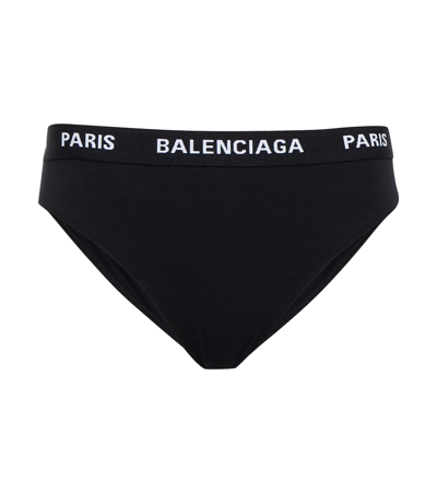 Shop Balenciaga Logo Cotton-blend Briefs In Black