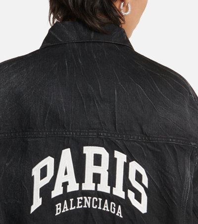 Shop Balenciaga Cities Paris Denim Jacket In Washed Black/white W