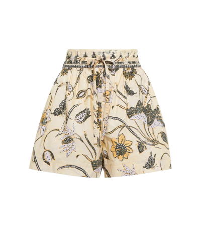 Shop Ulla Johnson Rowan Floral Cotton Poplin Shorts In Lemonbalm