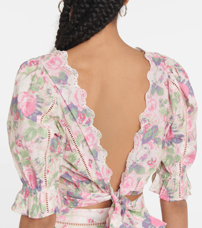 Shop Loveshackfancy Karsten Floral Cotton Cropped Top In Veiled Kiss