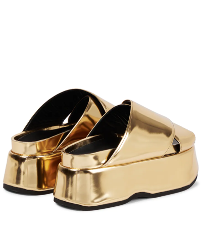 Shop Junya Watanabe Platform Metallic Leather Sandals In Gold