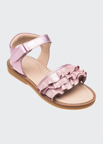 Shop Elephantito Girl's Flamenco Ruffle Metallic Flat Sandals, Baby In Carnation