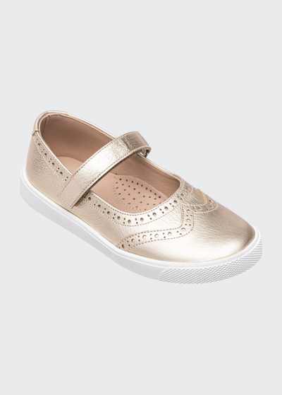 Shop Elephantito Girl's Metallic Leather Mary Jane Sneakers, Baby/toddler/kids In Gold