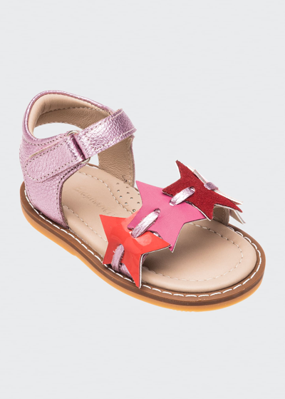 Shop Elephantito Girl's Star Metallic Leather Sandals, Baby In Fuchsia