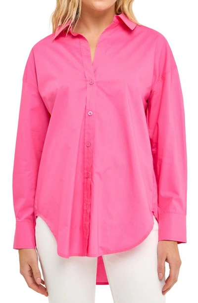 Shop Grey Lab Oversize Cotton Button-up Shirt In Fuchsia