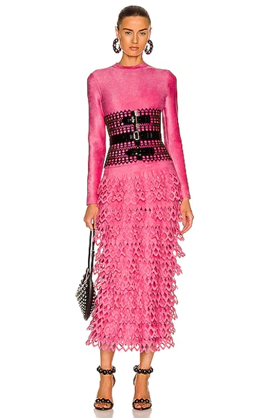 Shop Alaïa Long Velvet Dress In Candy