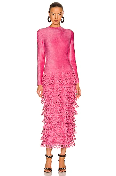 Shop Alaïa Long Velvet Dress In Candy