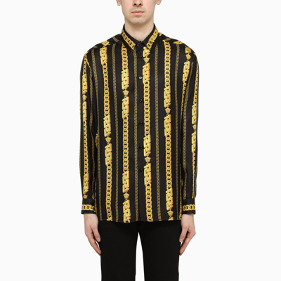 Shop Versace Greca-print Silk Shirt In Black