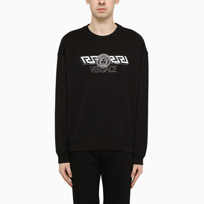 Shop Versace Black Logo-print Crewneck Sweatshirt
