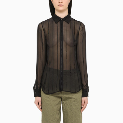 Shop Dsquared2 Black Semi-transparent Silk Blend Shirt