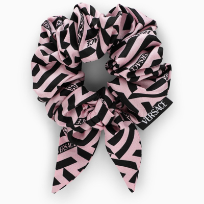 Shop Versace Pink/black Logo-pattern Scrunchie