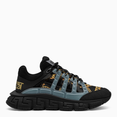 Shop Versace Black Trigreca Sneakers With Chain Print